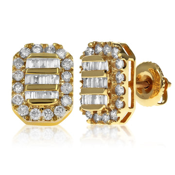 Rectangle Shape Baguette Diamond Earrings | 14K Gold